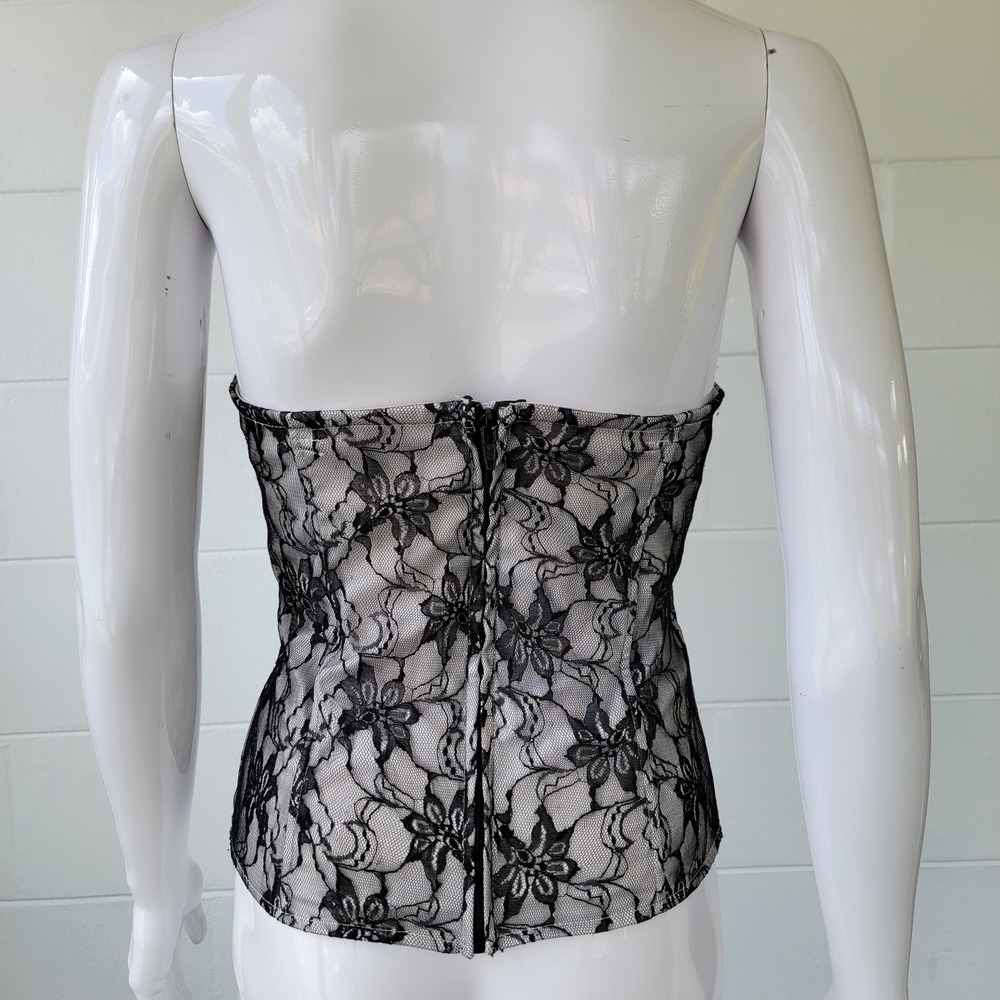 Vintage Y2K Charlotte Russe Corset Top Black White Womens M Goth Coquette‎ Emo - Picture 4 of 15
